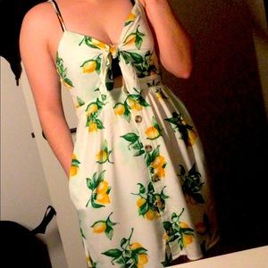 🍋 Super Cute White Lemon Print Mini Dress! 🍋